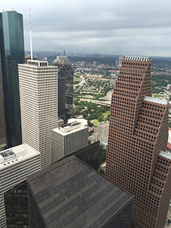 In the photo, to the far left, one can see the second tallest building in Texas, the 71 story Wells Fargo Plaza (WFP). In the photo, to the far left, one can see the second tallest building in Texas, the 71 story Wells Fargo Plaza (WFP).